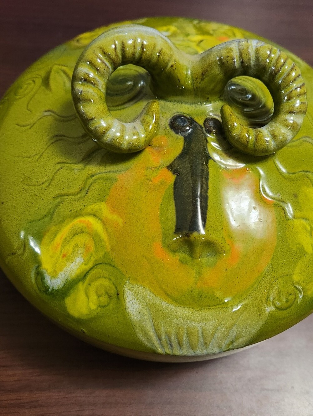 Vintage Pacific Stoneware USA Signed B Welsh Rams Head Covered Dish 1970s